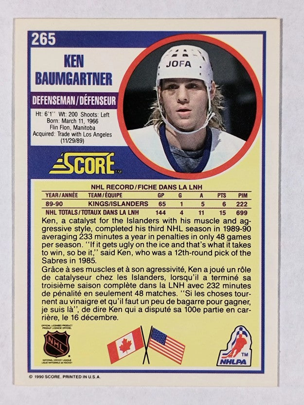 1990-91 Score Canadian #265 Ken Baumgartner RC