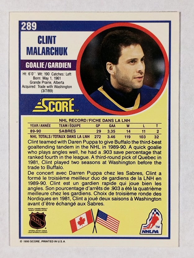 1990-91 Score Canadian #289 Clint Malarchuk