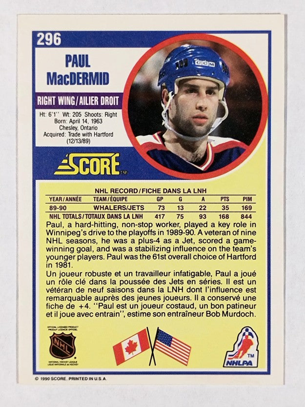 1990-91 Score Canadian #296 Paul MacDermid
