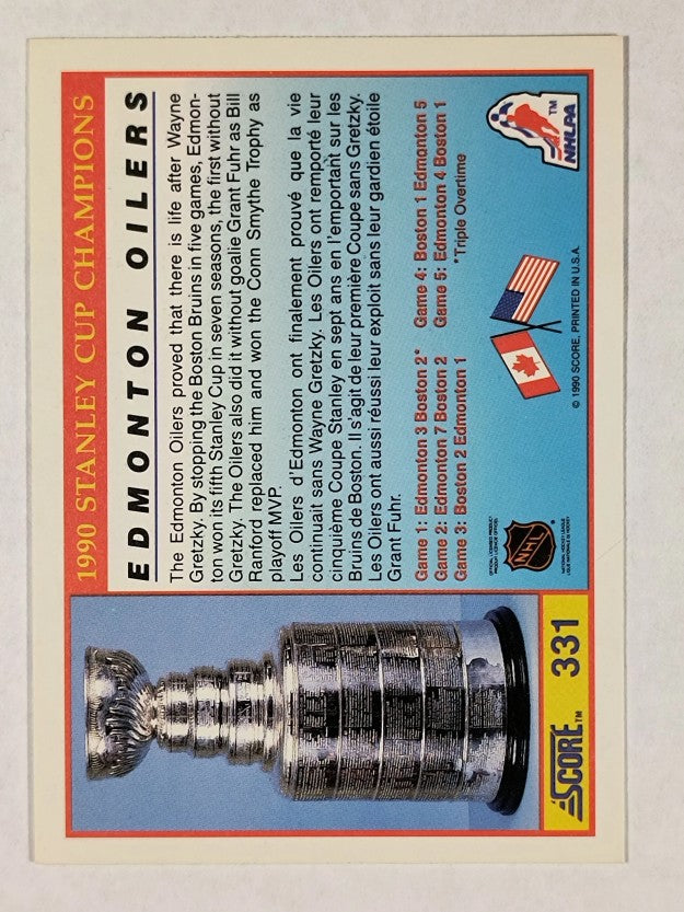 1990-91 Score Canadian #331 Edmonton Oilers Champs