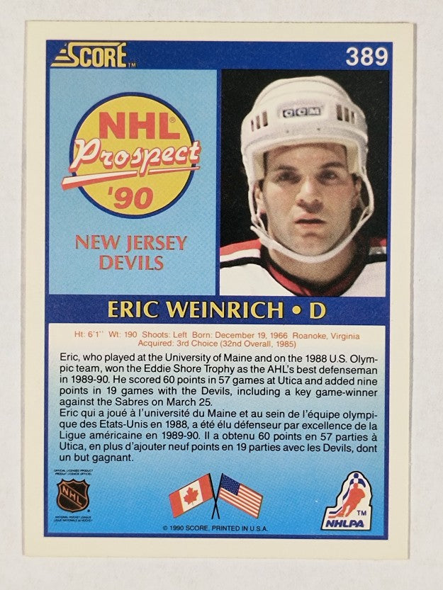 1990-91 Score Canadian #389 Eric Weinrich RC