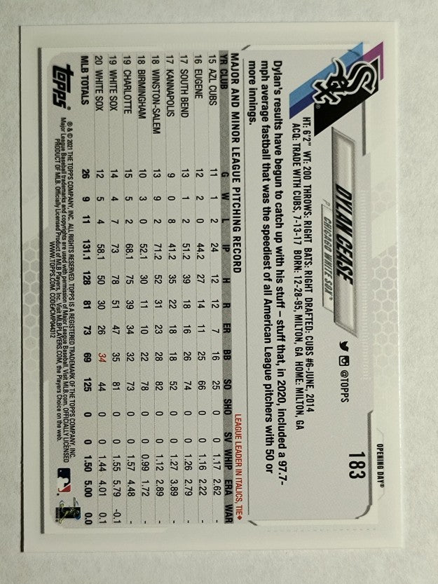 2021 Topps Opening Day #183 Dylan Cease
