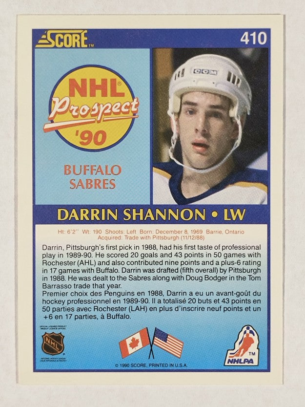1990-91 Score Canadian #410 Darrin Shannon RC