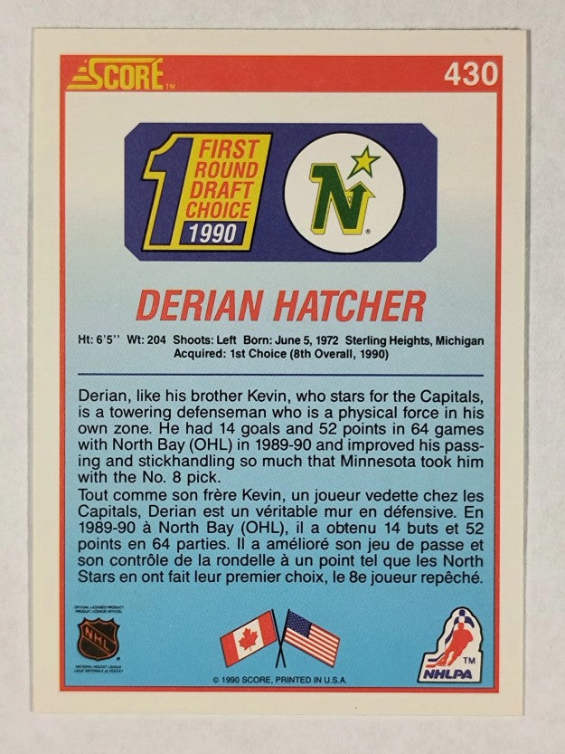 1990-91 Score Canadian #430 Derian Hatcher RC