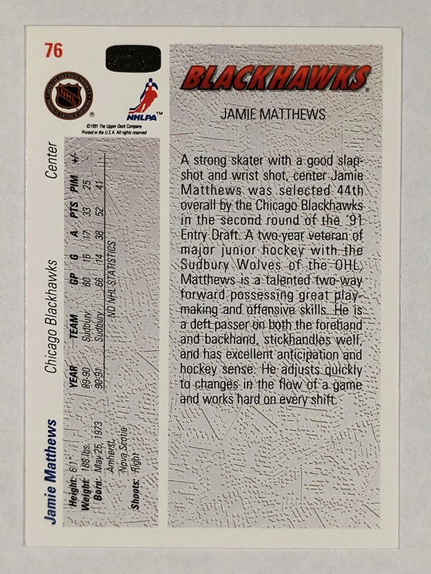 1991-92 Upper Deck #76 Jamie Matthews RC