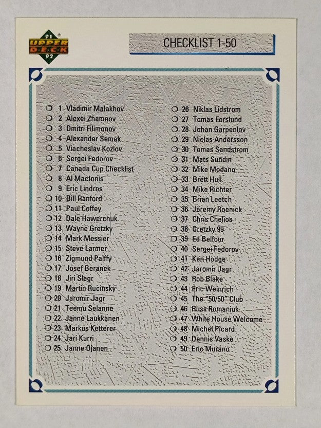 1991-92 Upper Deck #100 Checklist 1-100