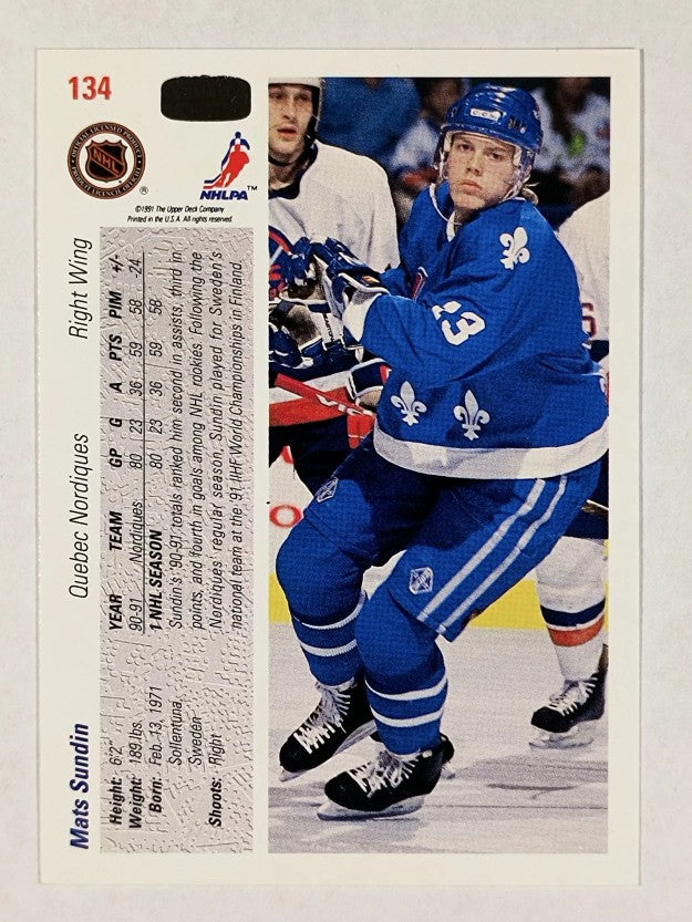 1991-92 Upper Deck #134 Mats Sundin