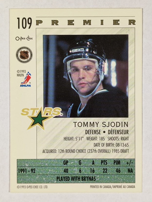 1992-93 OPC Premier #109 Tommy Sjodin RC