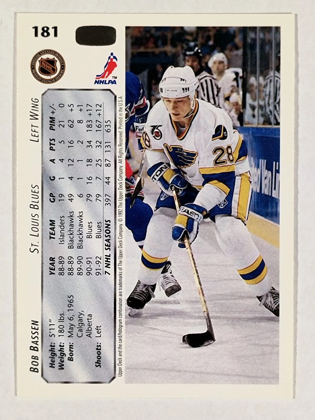 1992-93 Upper Deck #181 Bob Bassen