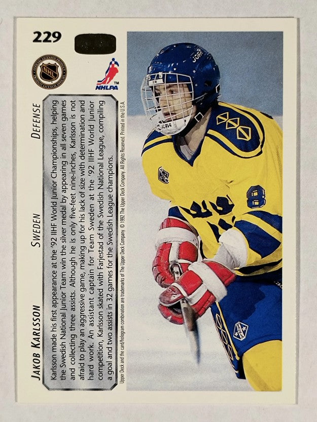 1992-93 Upper Deck #229 Jakob Karlsson RC