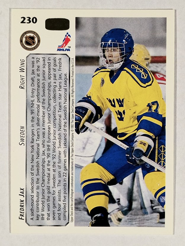 1992-93 Upper Deck #230 Fredrik Jax RC