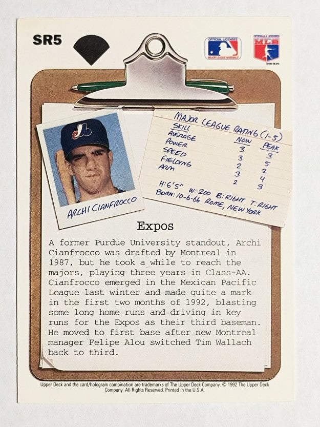 1992 Upper Deck Scouting Report #SR5 Archi Cianfrocco