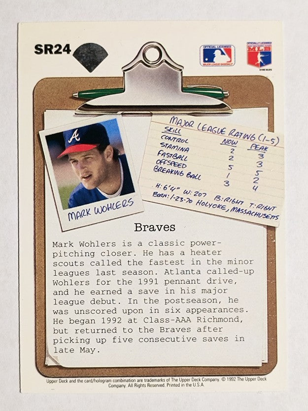 1992 Upper Deck Scouting Report #SR24 Mark Wohlers