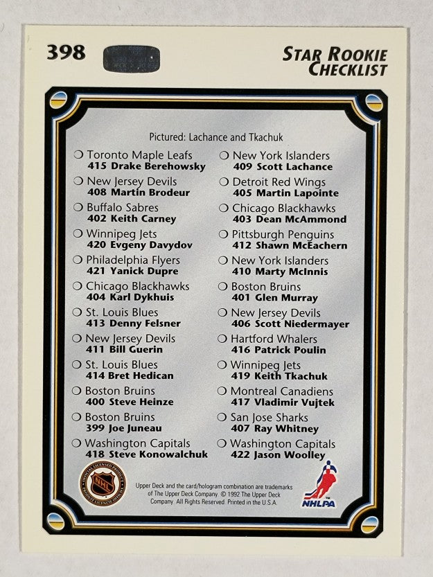 1992-93 Upper Deck #398 Star Rookie CL/Scott Lachance/Keith Tkachuk