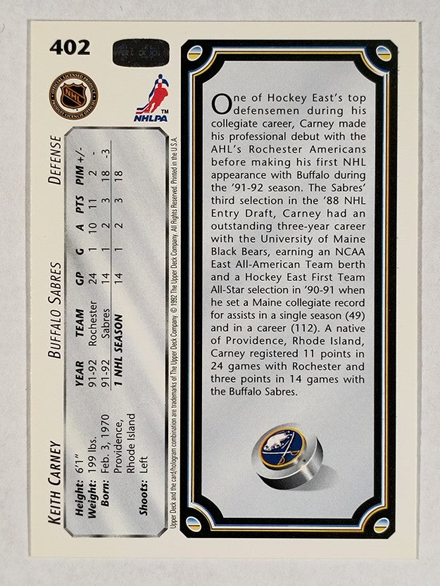 1992-93 Upper Deck #402 Keith Carney SR RC