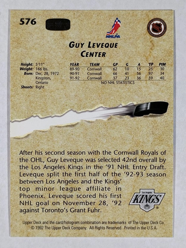 1992-93 Upper Deck #576 Guy Leveque YG RC