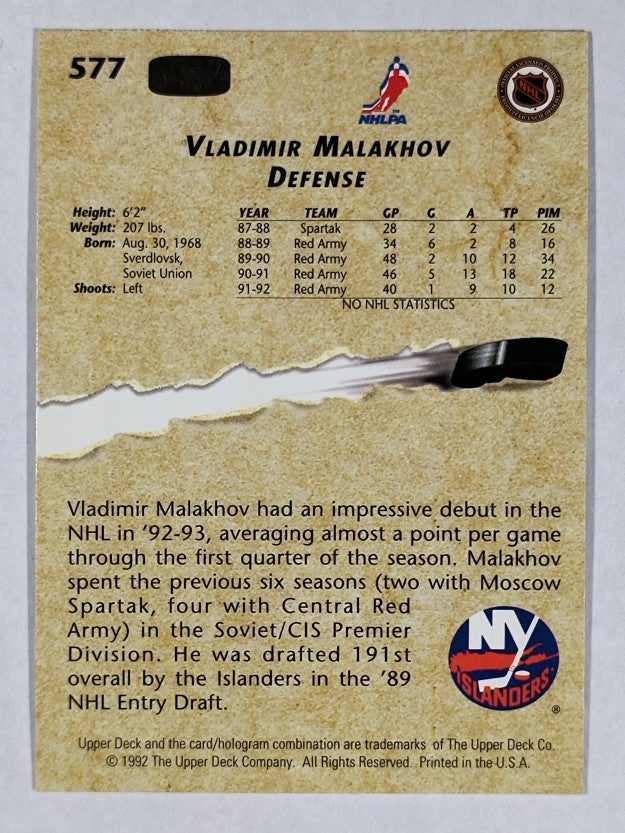 1992-93 Upper Deck #577 Vladimir Malakhov YG