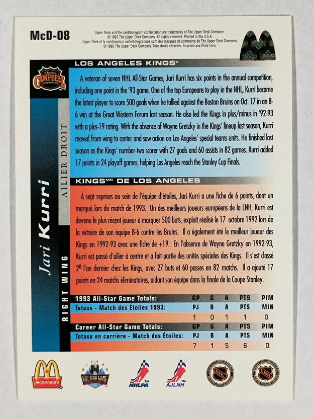 1993-94 McDonald's Upper Deck #8 Jari Kurri