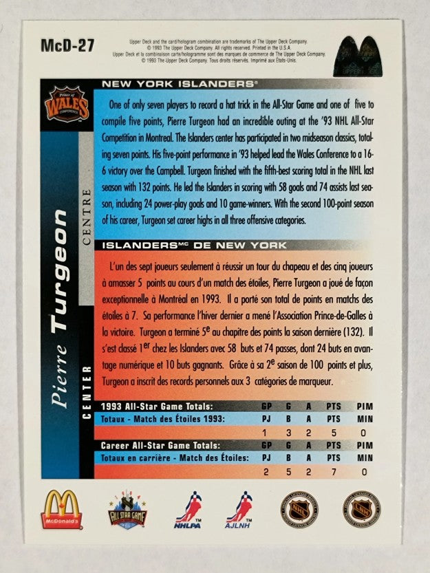 1993-94 McDonald's Upper Deck #27 Pierre Turgeon