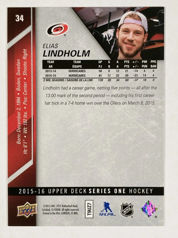 2015-16 Upper Deck #34 Elias Lindholm