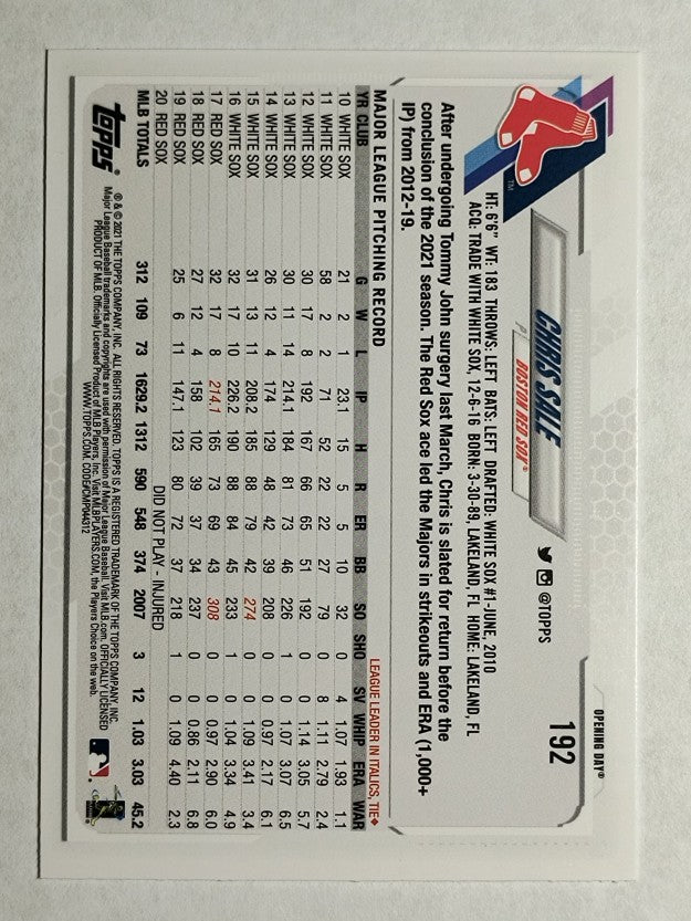 2021 Topps Opening Day #192 Chris Sale