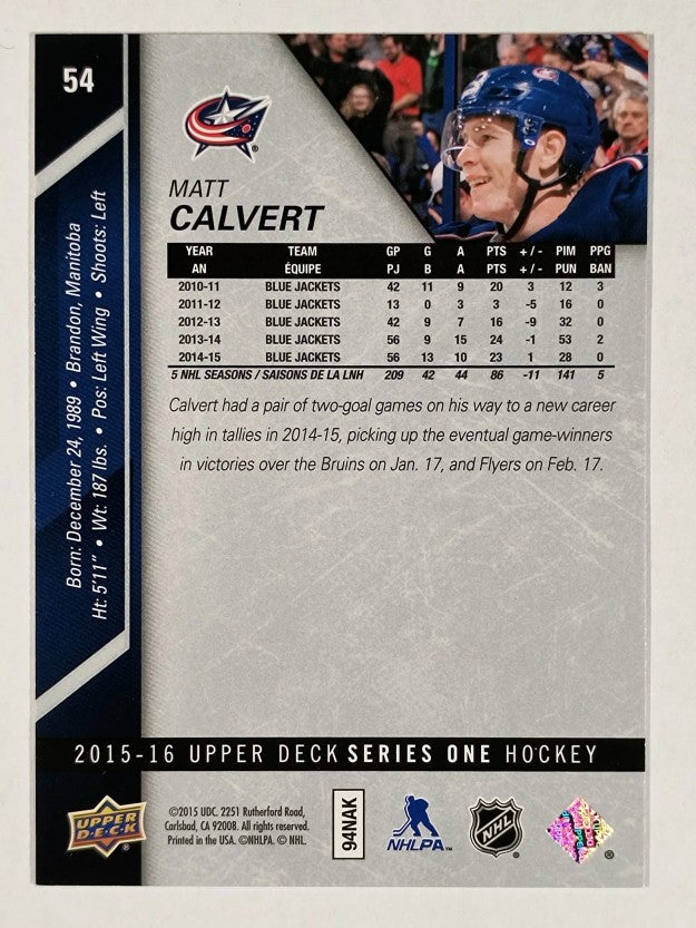 2015-16 Upper Deck #54 Matt Calvert