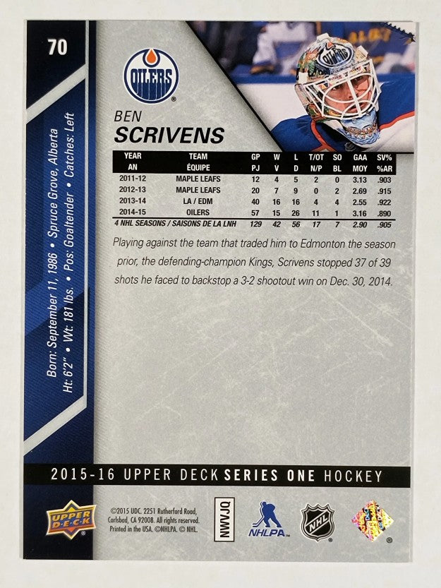 2015-16 Upper Deck #70 Ben Scrivens