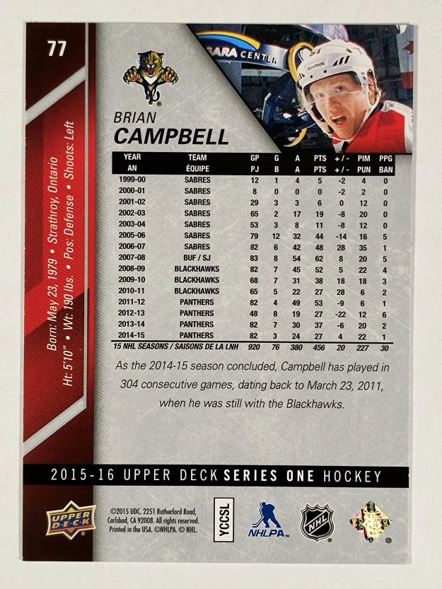2015-16 Upper Deck #77 Brian Campbell