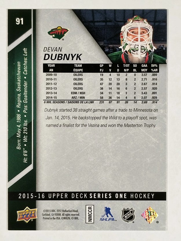2015-16 Upper Deck #91 Devan Dubnyk