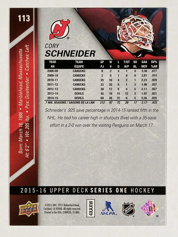 2015-16 Upper Deck #113 Cory Schneider