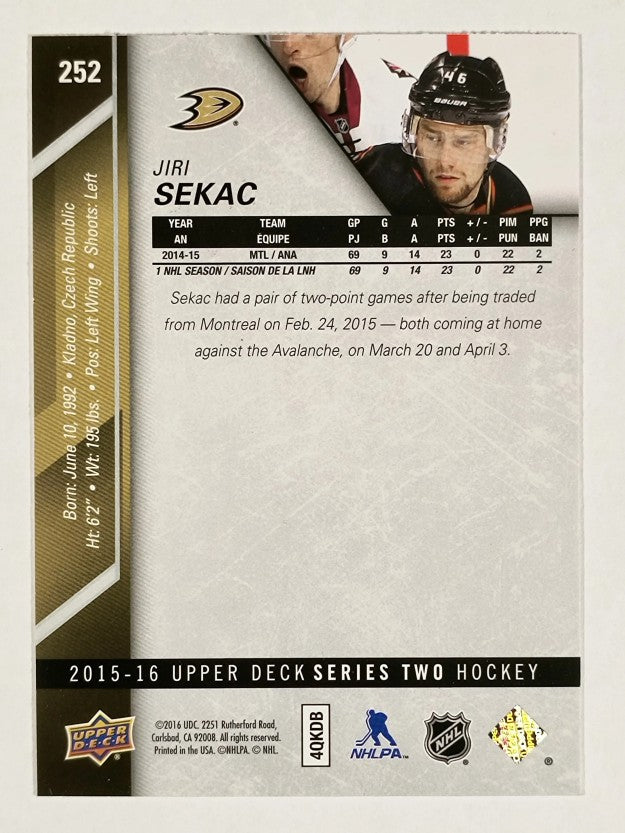 2015-16 Upper Deck #252 Jiri Sekac