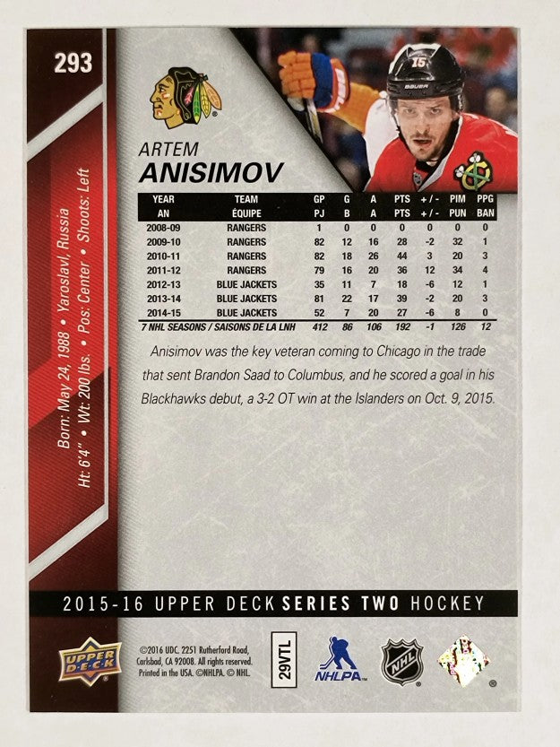 2015-16 Upper Deck #293 Artem Anisimov