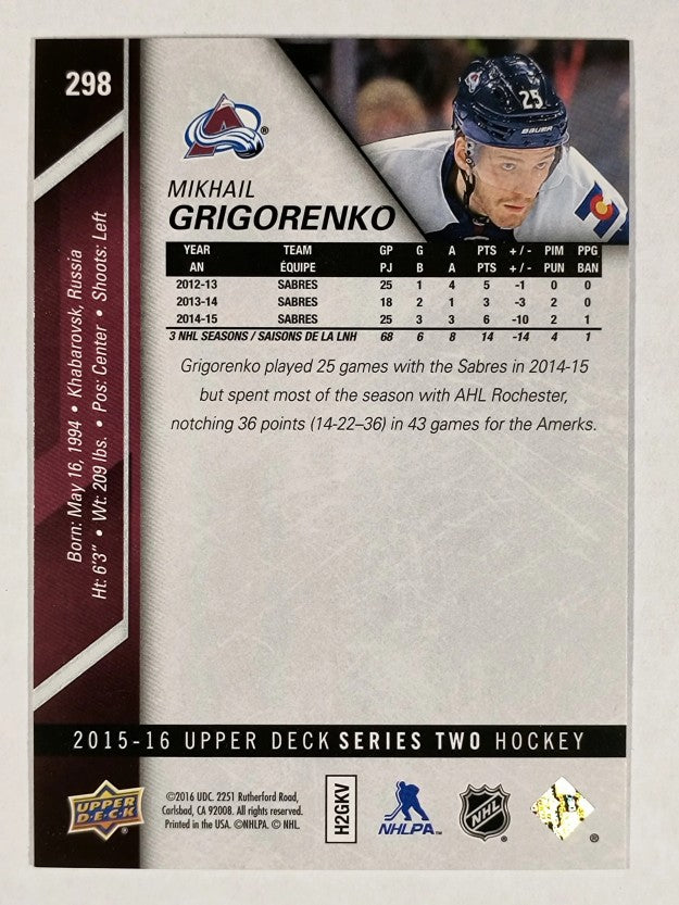 2015-16 Upper Deck #298 Mikhail Grigorenko