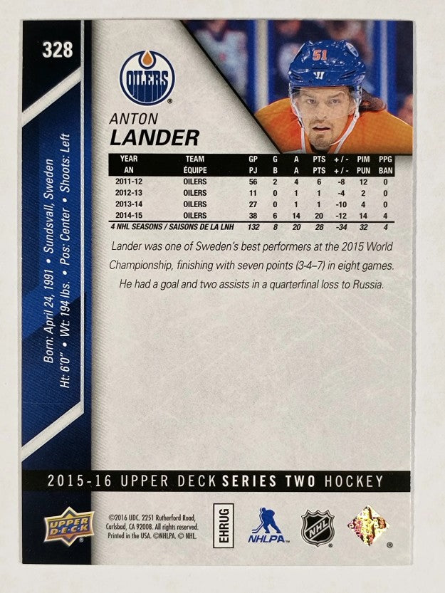 2015-16 Upper Deck #328 Anton Lander