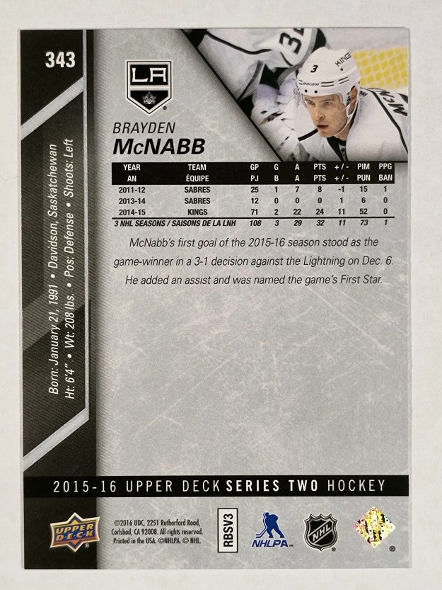 2015-16 Upper Deck #343 Brayden McNabb