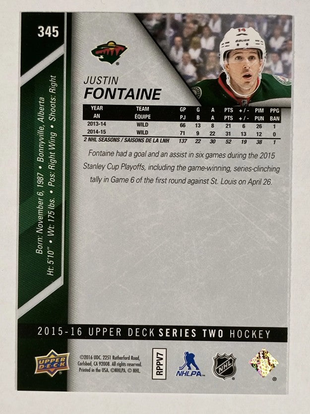 2015-16 Upper Deck #345 Justin Fontaine
