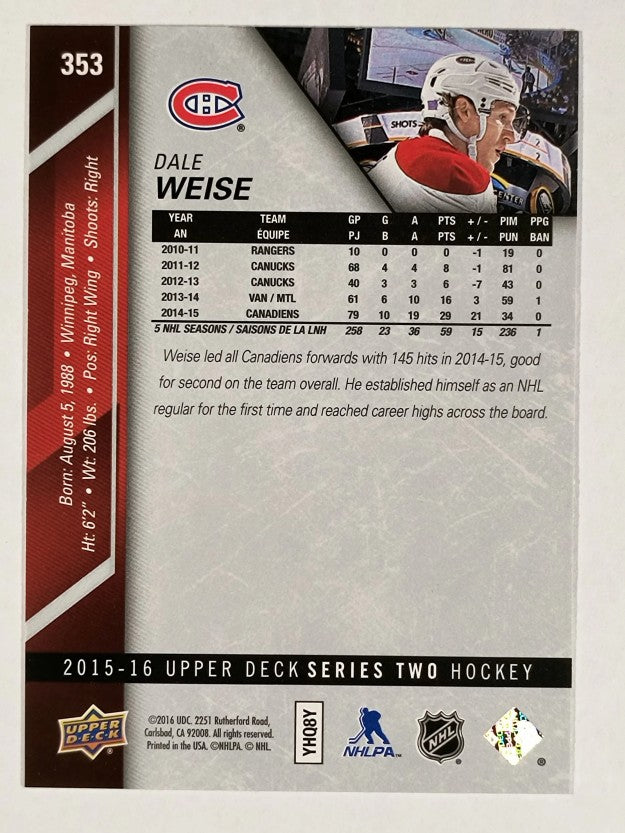 2015-16 Upper Deck #353 Dale Weise