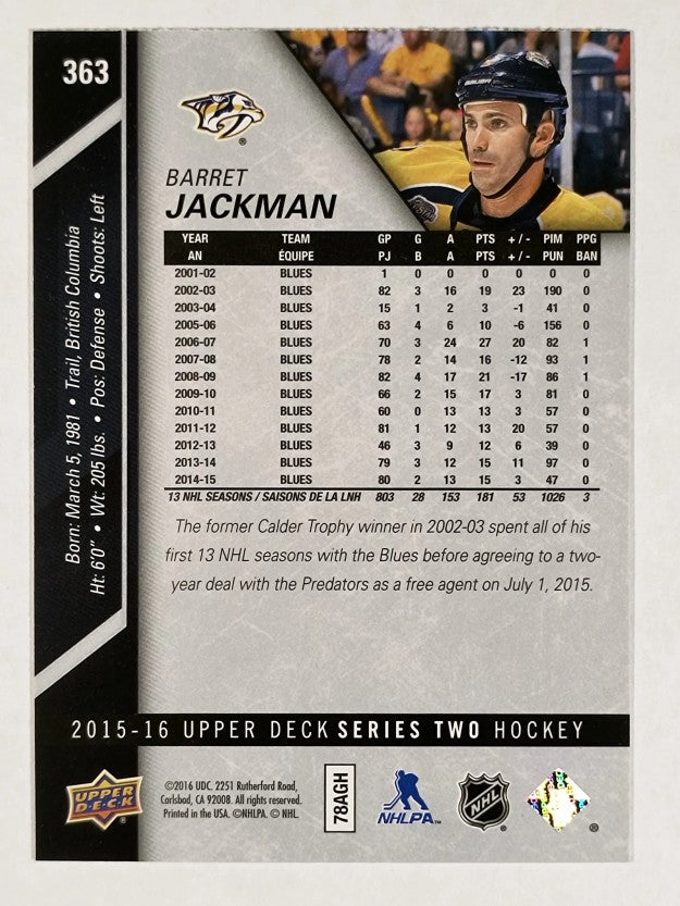 2015-16 Upper Deck #363 Barret Jackman