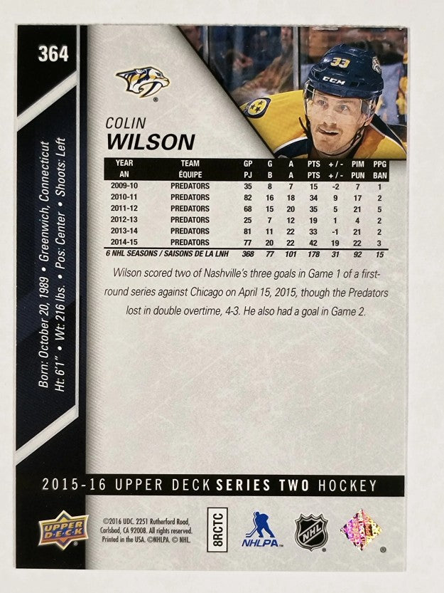 2015-16 Upper Deck #364 Colin Wilson