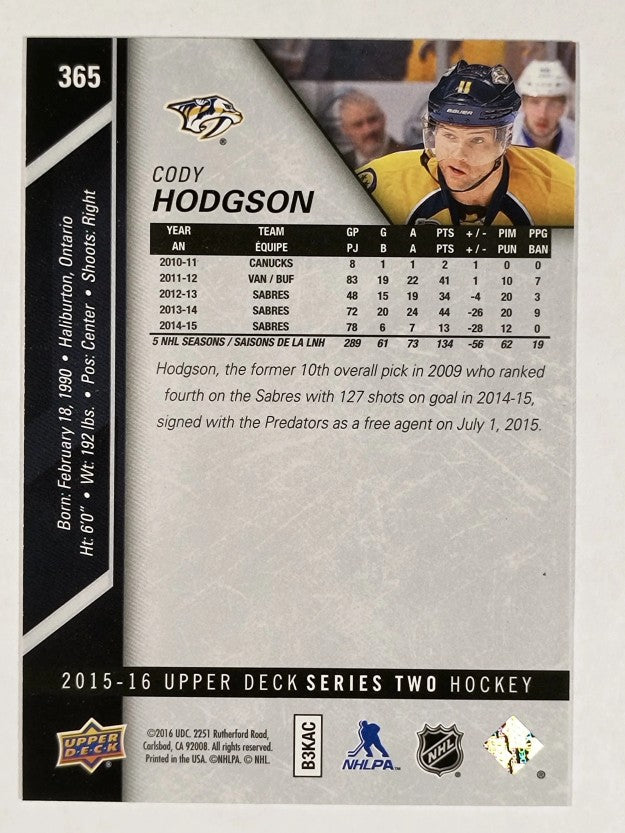 2015-16 Upper Deck #365 Cody Hodgson