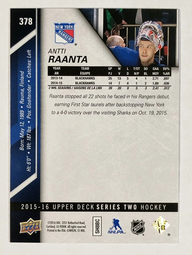 2015-16 Upper Deck #378 Antti Raanta