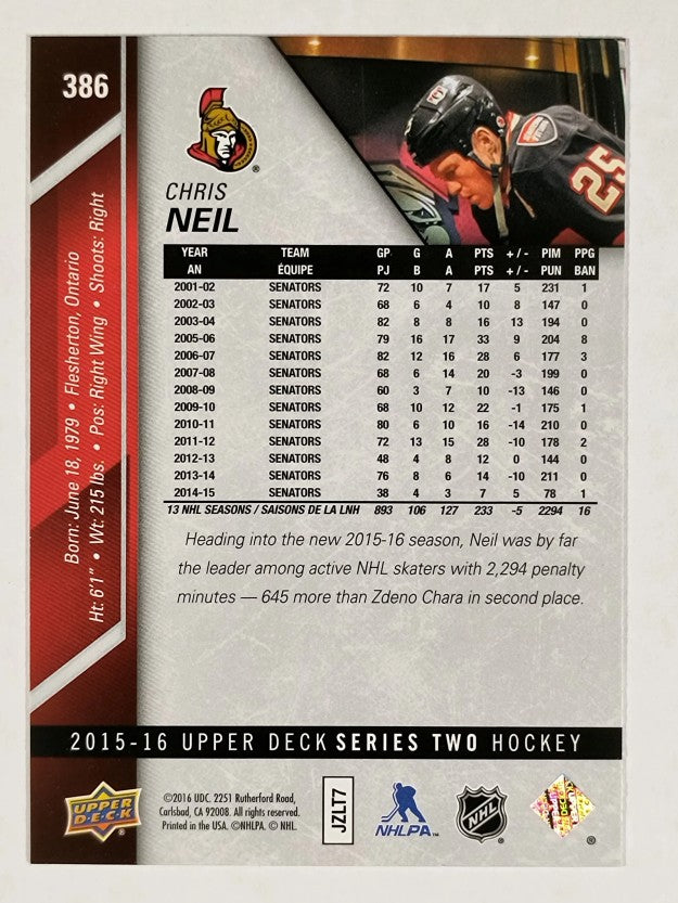 2015-16 Upper Deck #386 Chris Neil