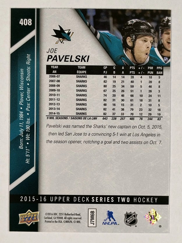 2015-16 Upper Deck #408 Joe Pavelski