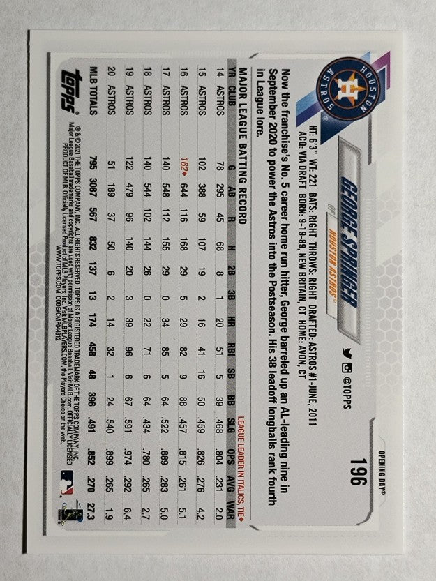 2021 Topps Opening Day #196 George Springer