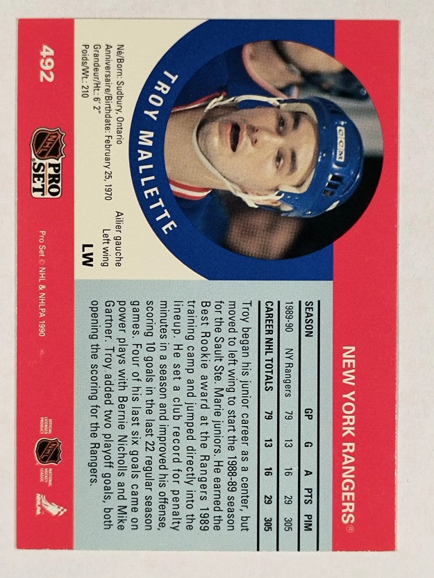 1990-91 Pro Set #492 Troy Mallette RC