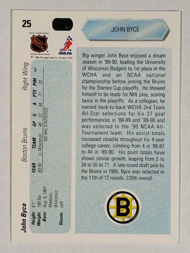 1990-91 Upper Deck #25 John Byce RC