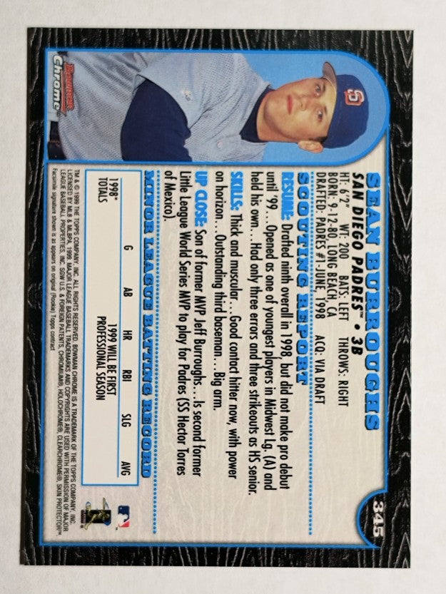 1999 Bowman Chrome #345 Sean Burroughs RC