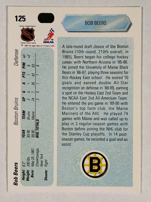 1990-91 Upper Deck #125 Bob Beers RC