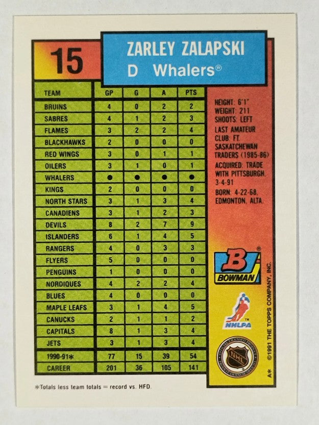1991-92 Bowman #15 Zarley Zalapski