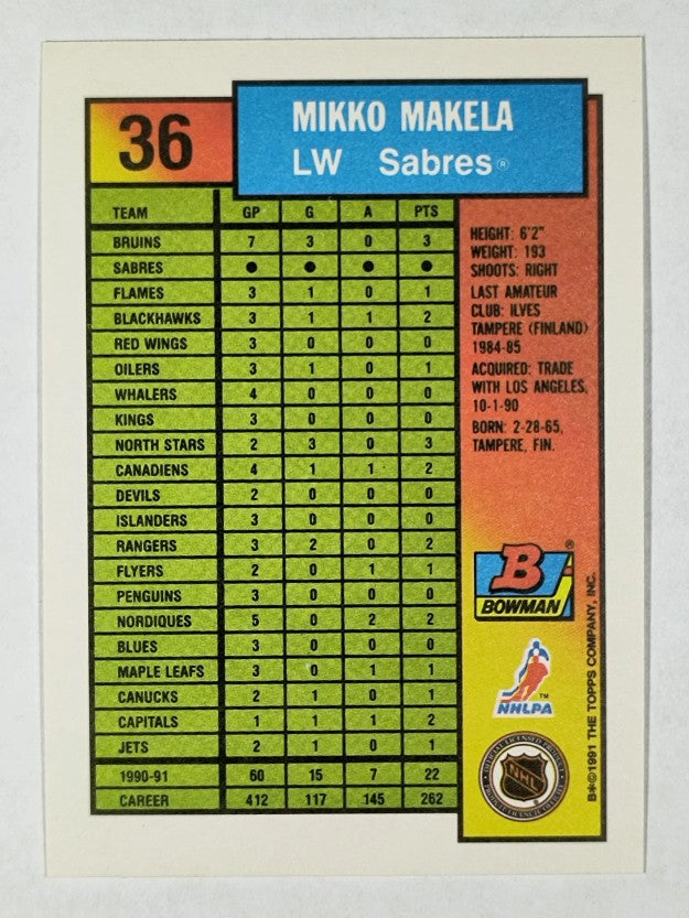 1991-92 Bowman #36 Mikko Makela